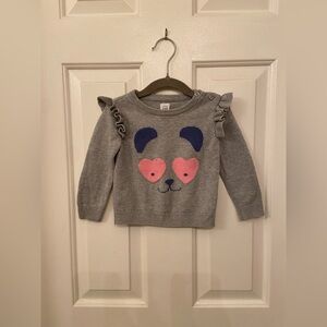 GAP Gray Sweater with Pink Heart Panda Design